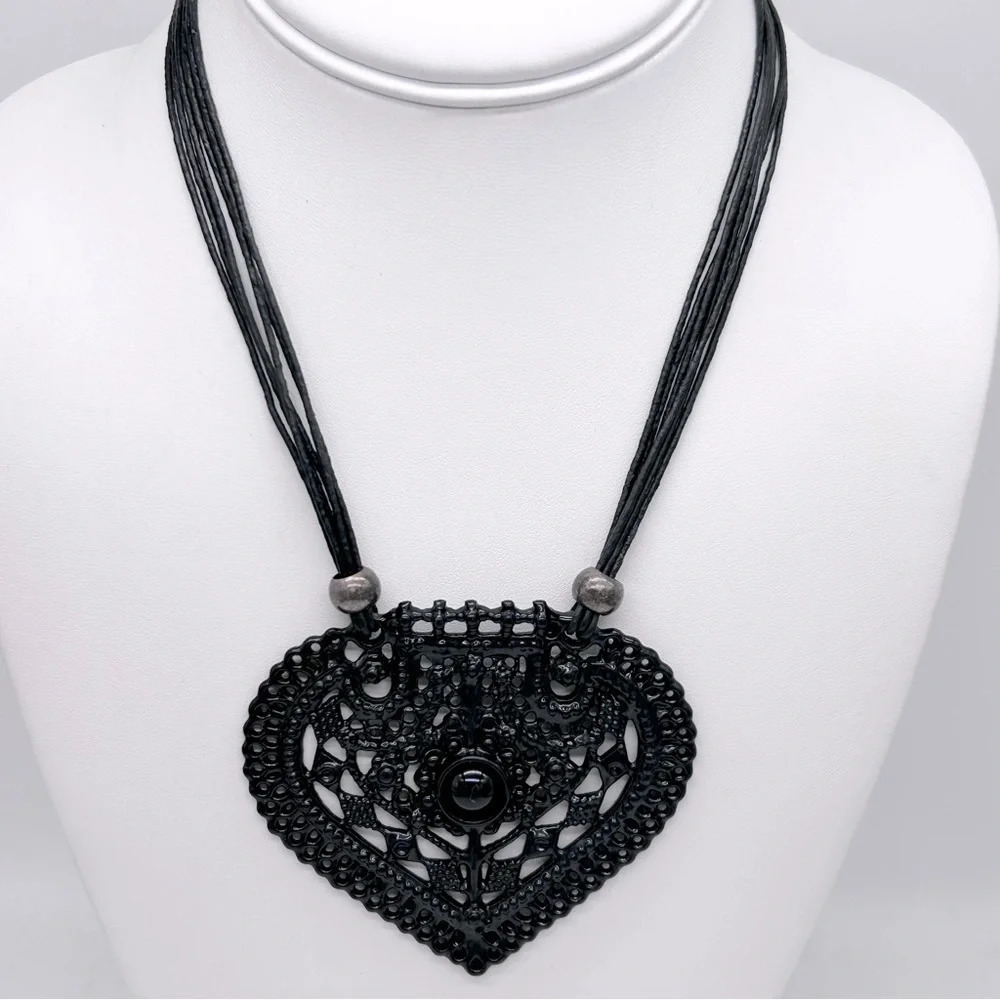 Marjorie Baer Vintage Black Heart Necklace